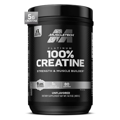 Creatine Monohydrate Powder Muscletech Platinum Pure Micronized Muscle Recovery + Builder for Men & Women Workout Supplements Unflavored (80 Servings)