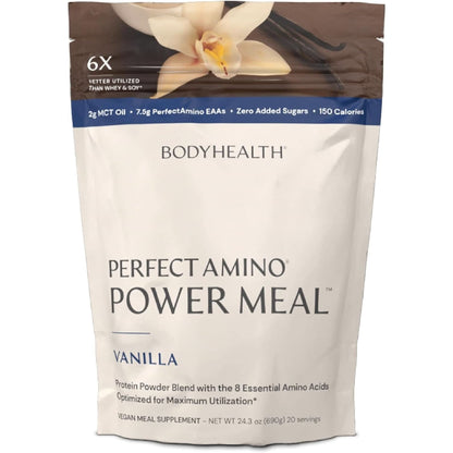 Bodyhealth Perfectamino Power Meal Shake New Dark Chocolate Flavor with MCT Oil Carb 10 and Perfect Amino Protein Base (20 Servings)