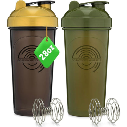 GOMOYO 2-Pack - 28-Ounce Shaker Bottle White, Black , Blender Protein Shaker Whisk, Bulk Protein Drink and Pre-Workout Shaker Cups, Dishwasher Safe & BPA Free