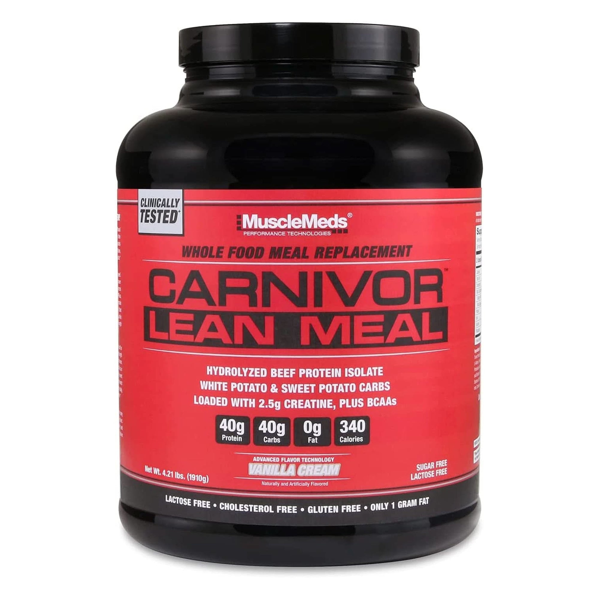 Musclemeds CARNIVOR LEAN MEAL Whole Food Meal Replacement Shake, MRE, Beef Protein Isolate, White Potato, Sweet Potato, 40G Protein, 40 G Carbs, Lactose Free, Sugar Free, Vanilla Cream 20 Servings