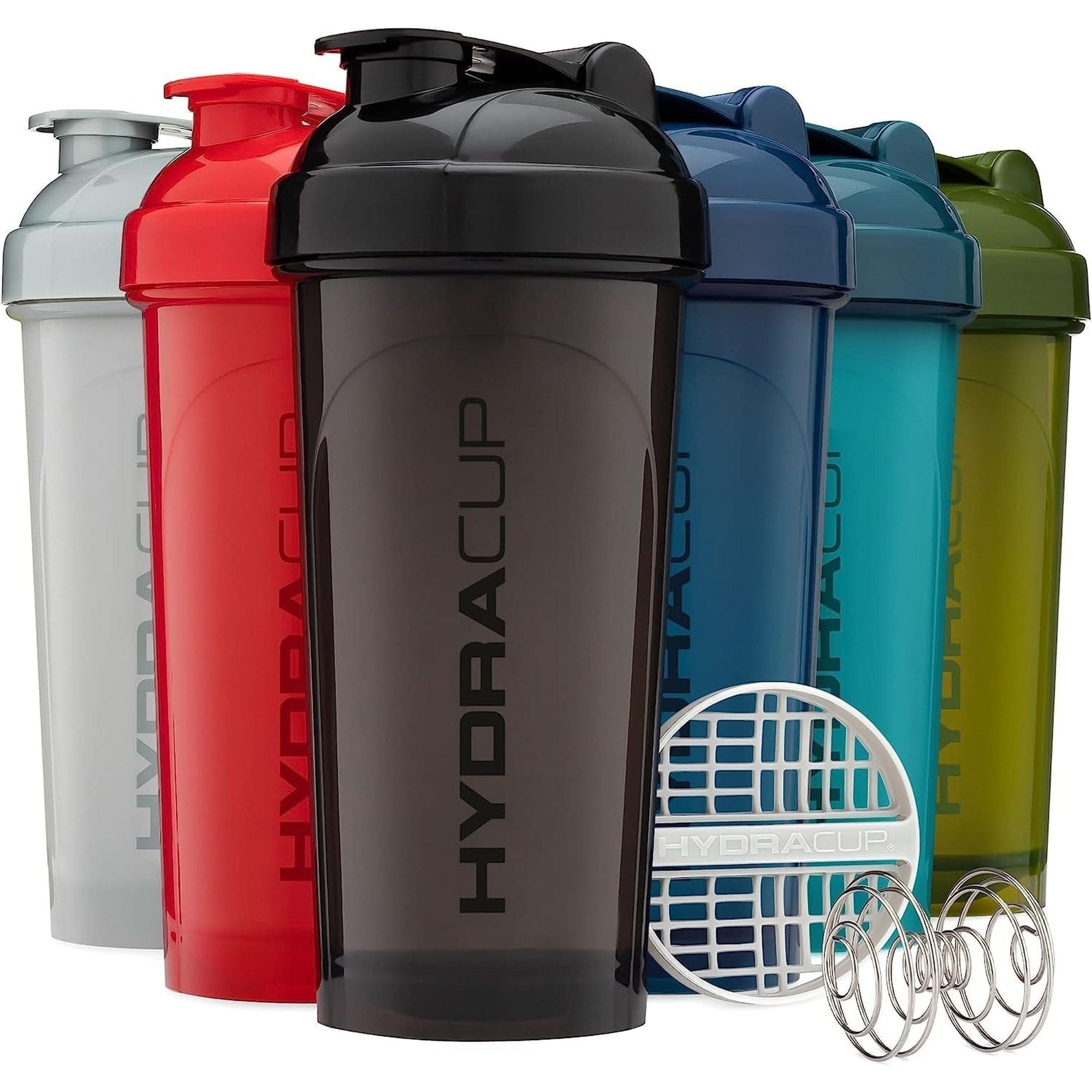 Hydra Cup Proflow 2 Pack 28 Oz Shaker Bottles for Protein Shakes, Shaker Cups with Ball Blender Whisk, Shaker Bottle with Handle, Travel to Go, BPA Free Black & Grey, 28Oz