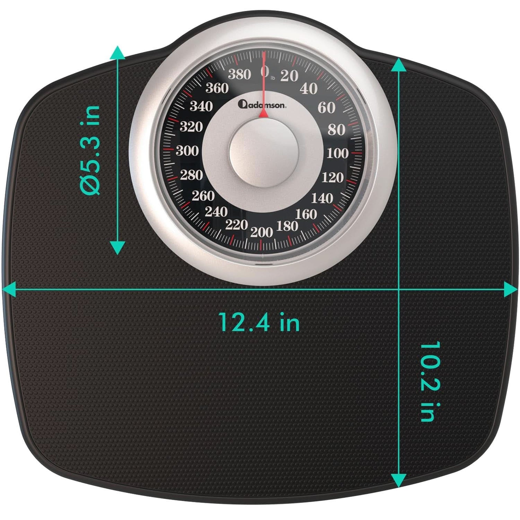 Adamson A25 Scales for Body Weight - up to 400 LB - New 2024-5.3" Dial on 12.4" X 10.2" Platform - Anti-Skid Rubber Surface - Bathroom Scale Analog - Durable with 20-Year Warranty