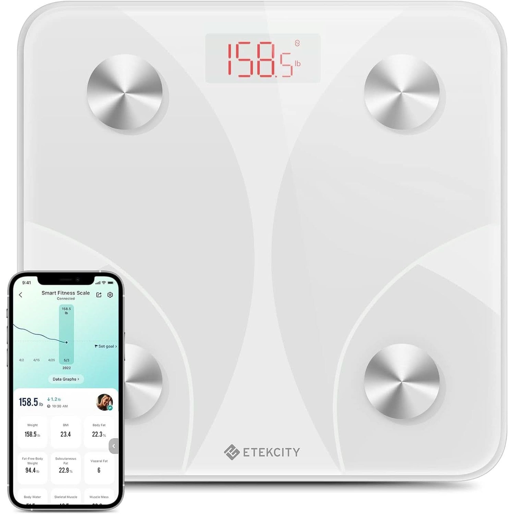 Etekcity Smart Scale for Body Weight FSA HSA Store Eligible, Bathroom Digital Weighing Scale with BMI, Body Fat, Muscle Mass, Accurate Bluetooth Home User Health Equipment Sync Apps