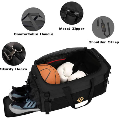 Eackrola Large Sports Gym Bag, Travel Duffel Bag with Wet Pocket & Shoes Compartment