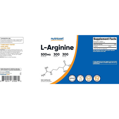 Nutricost L-Arginine 500Mg, 300 Capsules - Gluten Free and Non-Gmo