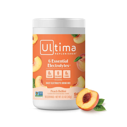 Ultima Replenisher Mocktini Electrolyte Drink Mix – Peach Bellini, 90 Servings – Hydration Powder with 6 Key Electrolytes & Trace Minerals – Keto Friendly, Non- GMO & Sugar-Free Electrolyte Powder