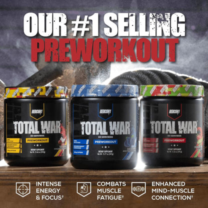 REDCON1 Total War Pre Workout Powder, Blue Lemonade - Beta Alanine + Citrulline Malate Keto Friendly Preworkout for Men & Women with 320Mg of Caffeine - Fast Acting (30 Servings)