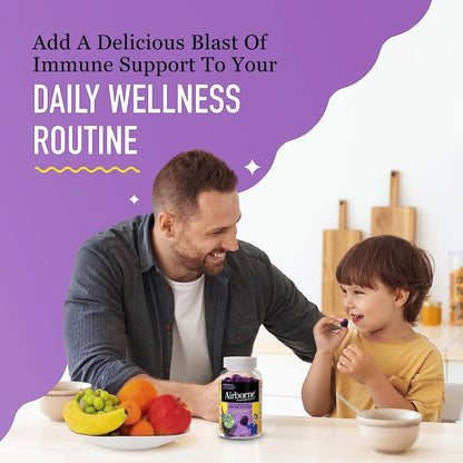 Airborne Elderberry + Zinc & Vitamin C Gummies for Adults, Immune Support Vitamin D & Zinc Gummies with Powerful Antioxidant Vitamins C D & E - 50 Gummies, Elderberry Flavor