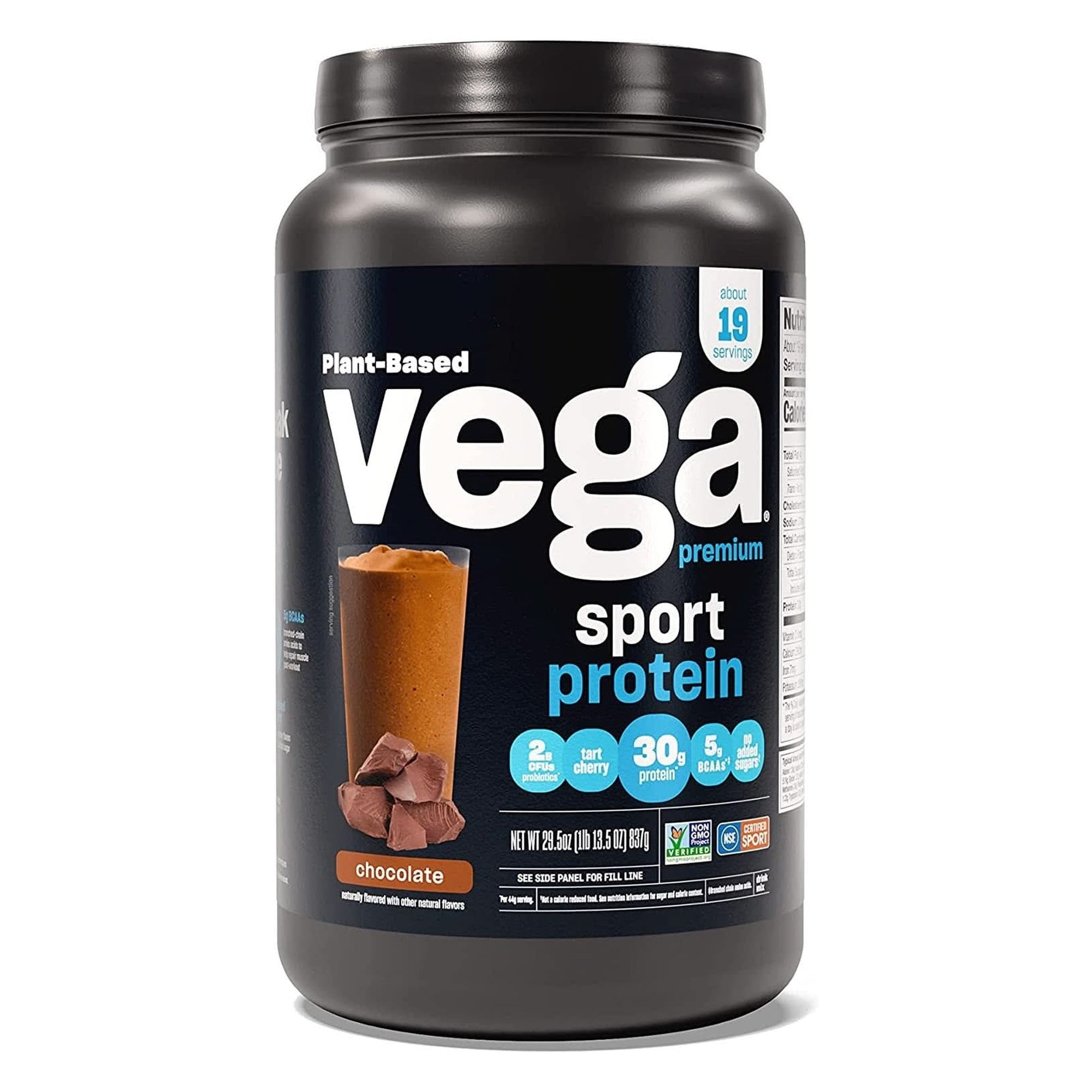 Vega Premium Sport Protein Chocolate Protein Powder, Vegan, Non GMO, Gluten Free Plant Based Protein Powder Drink Mix, NSF Certified for Sport, 29.5 Oz