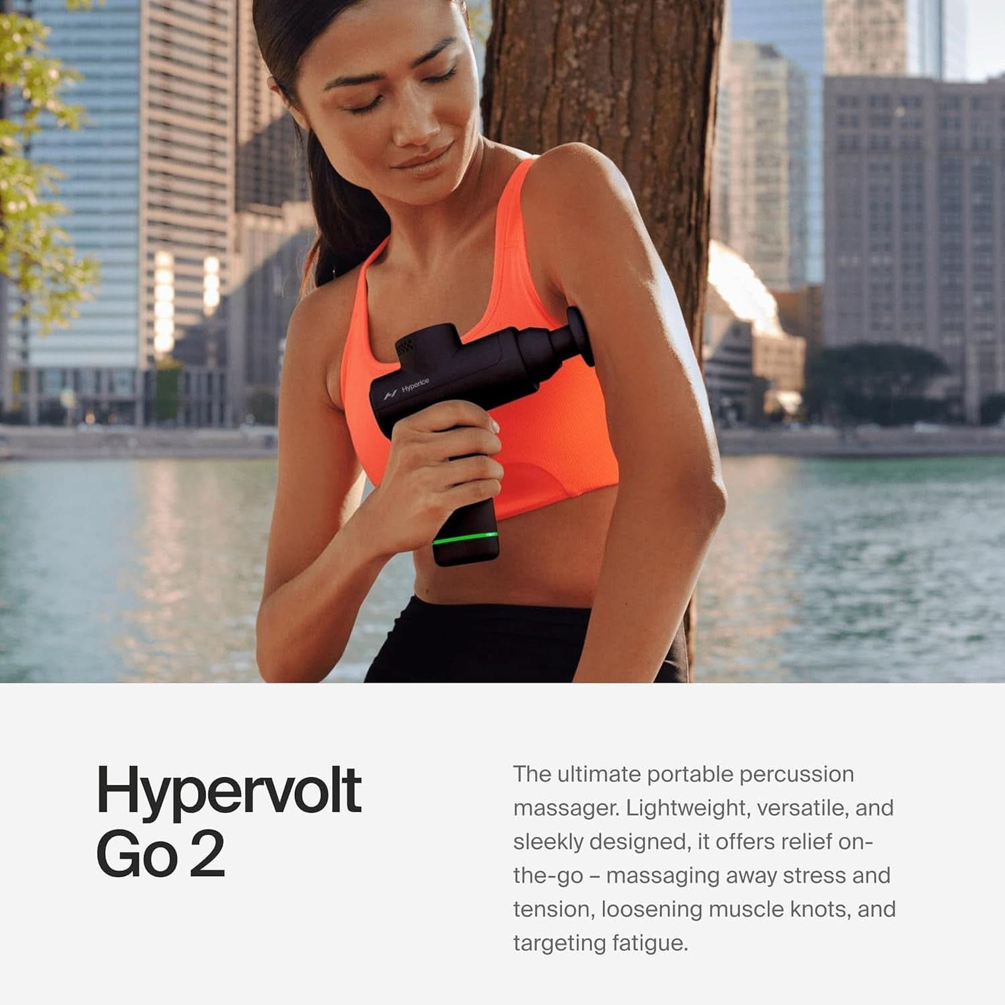 Hyperice Hypervolt Go 2 in Black - Featuring Quiet Glide Technology - Handheld Percussion Massage Gun | 3 Speeds, 2 Interchangeable Heads | Helps Relieve Sore Muscles and Stiffness | FSA-HSA Eligible