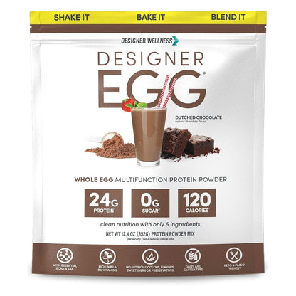 Designer Wellness, Designer Egg, Natural Egg Yolk & Egg White Protein Powder, Keto and Paleo Friendly, Low Calorie, Less Fat and Cholesterol, Dutch Chocolate, 12.4 Ounce