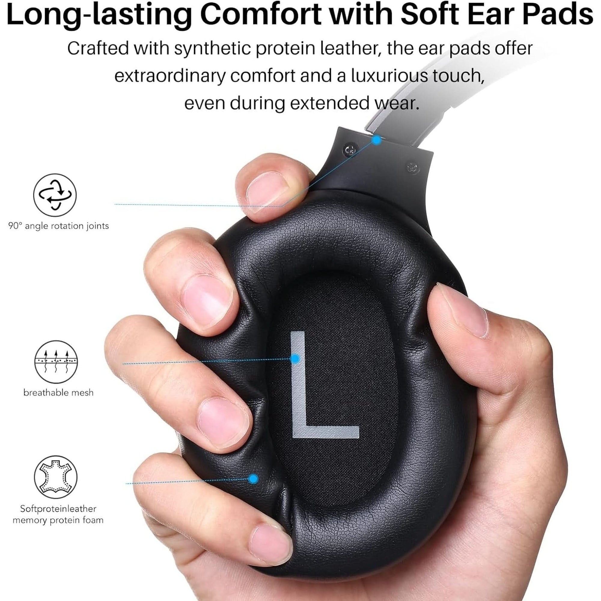 TOZO HT2 Hybrid Active Noise Cancelling Headphones, Wireless over Ear Bluetooth Headphones, 60H Playtime, Hi-Res Audio Custom EQ via App Deep Bass Comfort Fit Ear Cups, for Home Office Travel