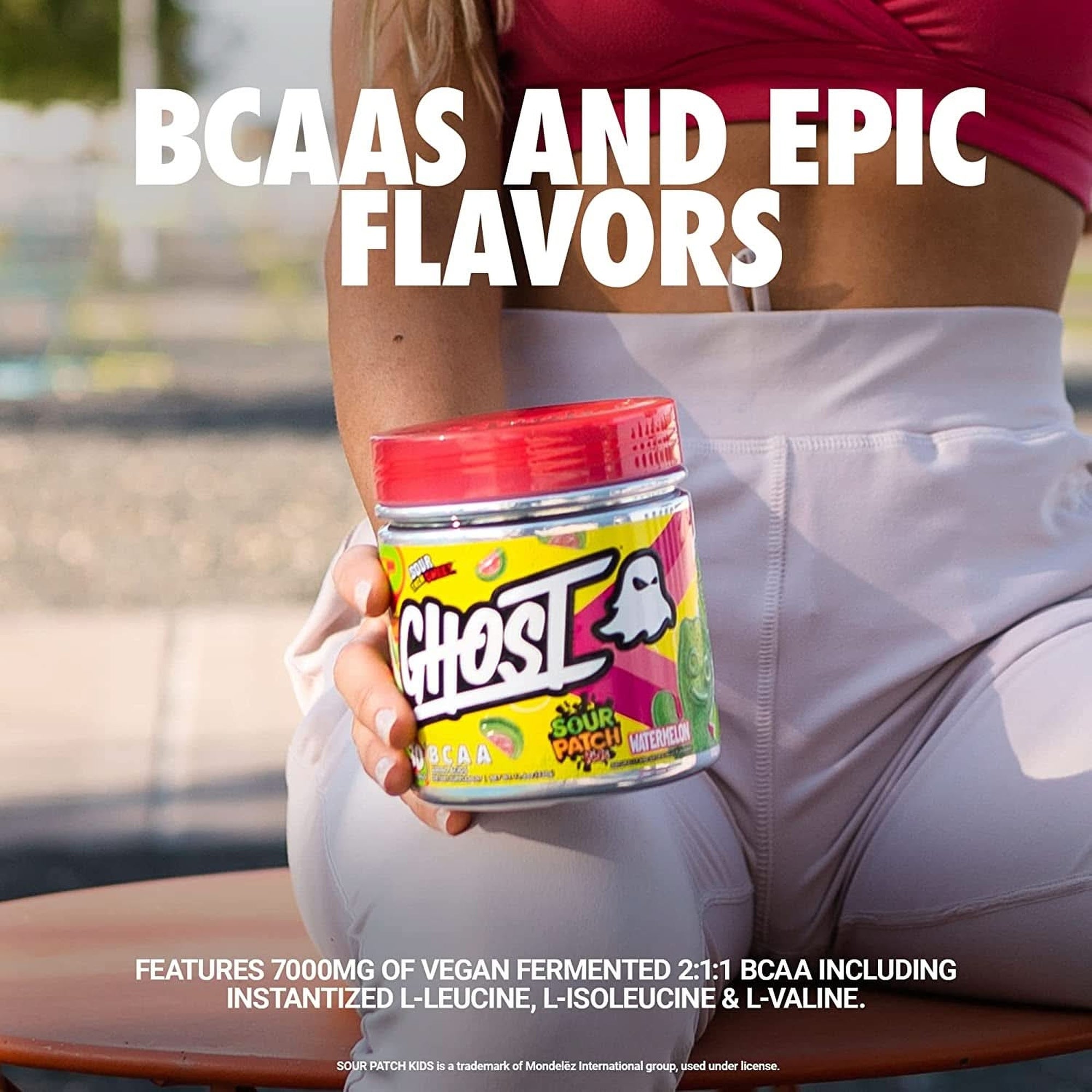 GHOST BCAA Powder Amino Acids Supplement, Sour Patch Kids Blue Raspberry - 30 Servings - Sugar-Free Intra, Post & Pre Workout Amino Powder & Recovery Drink, 7G BCAA