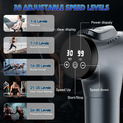 Massage Gun, Muscle Massage Gun for Athletes Handheld Electric Deep Tissue Back Massager, Percussion Massage Device for Pain Relief with 30 Speed Levels 9 Heads,Father'S Day Gifts