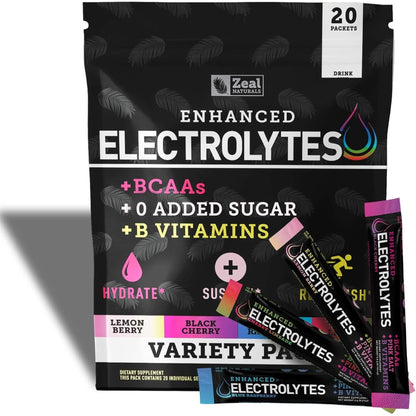 Enhanced Electrolyte Powder Cherry Limeade | 90Ct. + BCAA, B-Vitamins & Real Salt® - Hydration Powder W Potassium, Sodium, Zinc, Magnesium for Hydration