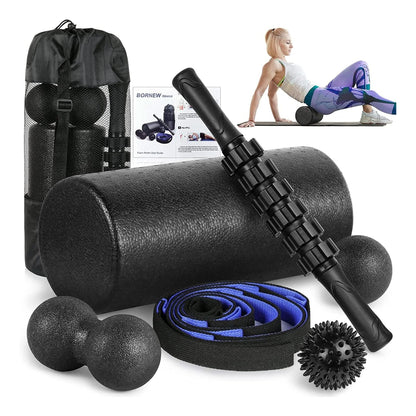 Foam Roller Set - High Density Back Roller, Muscle Roller Stick,2 Foot Fasciitis Ball, Stretching Strap, Peanut Massage Ball for Whole Body Physical Therapy & Exercise, Back Pain, Leg, Deep Tissue