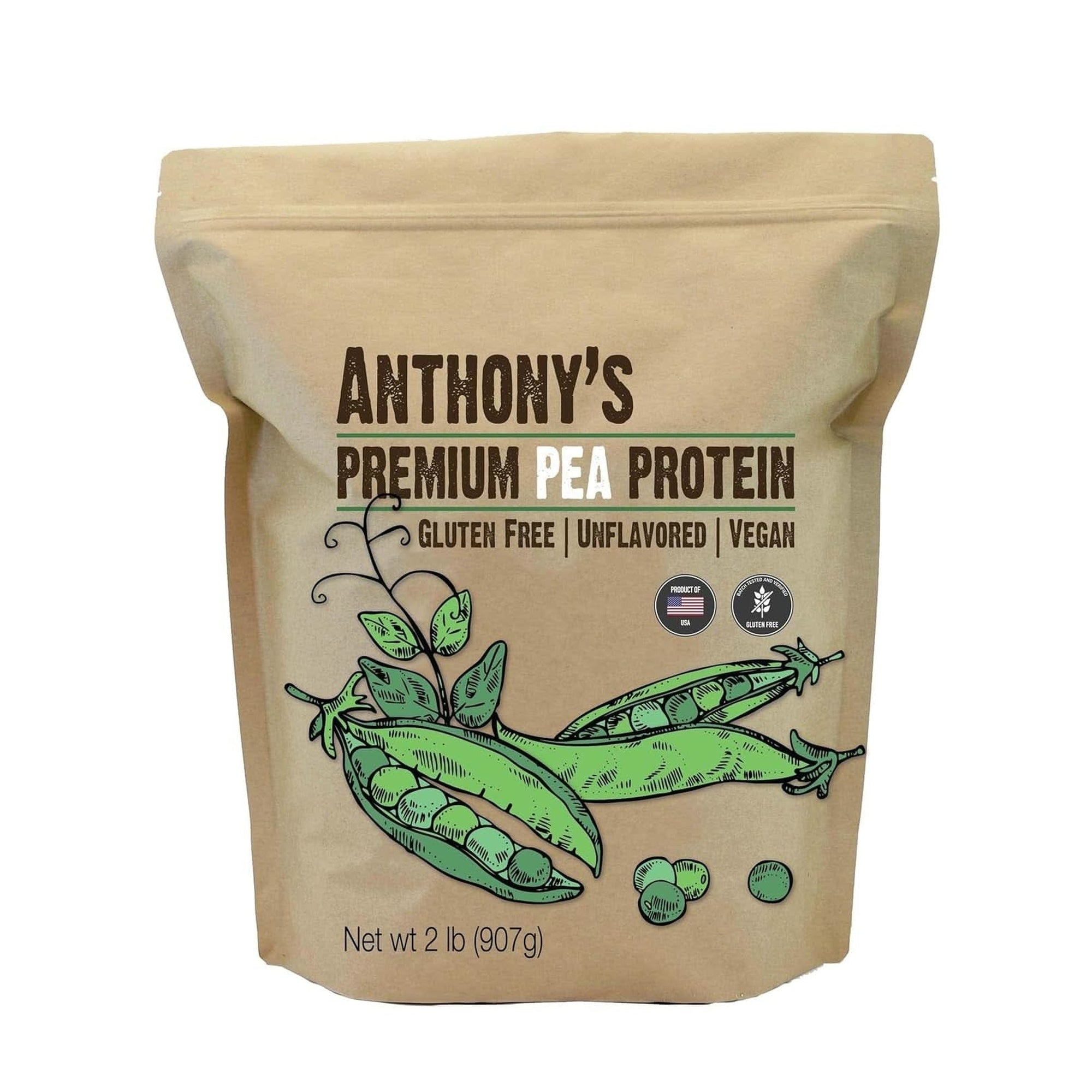 Anthony'S Premium Pea Protein, 2 Lb, Plant Based, Gluten Free, Unflavored, Vegan, Keto Friendly, Made from Peas