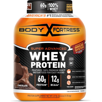 Body Fortress Super Advanced Whey Protein Powder, Strawberry, 60G Protein & 12G Bcaas per 2 Scoops, Muscle Gain & Recovery, Immune Support with Vitamins C & D, 1.78Lb (Packaging May Vary)