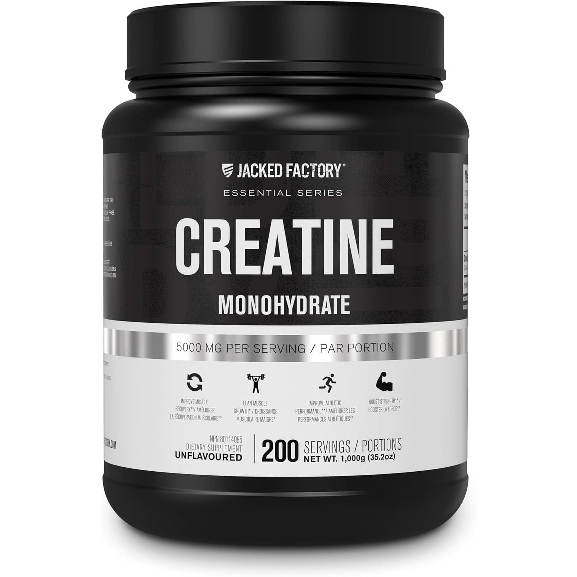 Jacked Factory Creatine Monohydrate Powder 425G - Creatine Supplement for Muscle Growth, Increased Strength, Enhanced Energy Output and Improved Athletic Performance 85 Servings, Unflavored