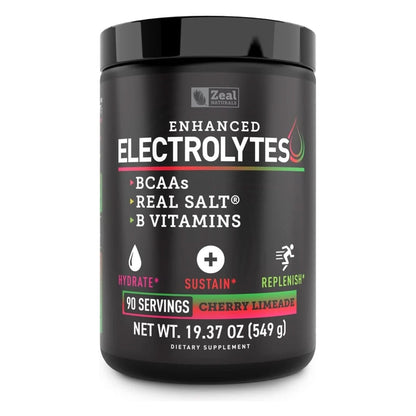 Enhanced Electrolyte Powder Cherry Limeade | 90Ct. + BCAA, B-Vitamins & Real Salt® - Hydration Powder W Potassium, Sodium, Zinc, Magnesium for Hydration