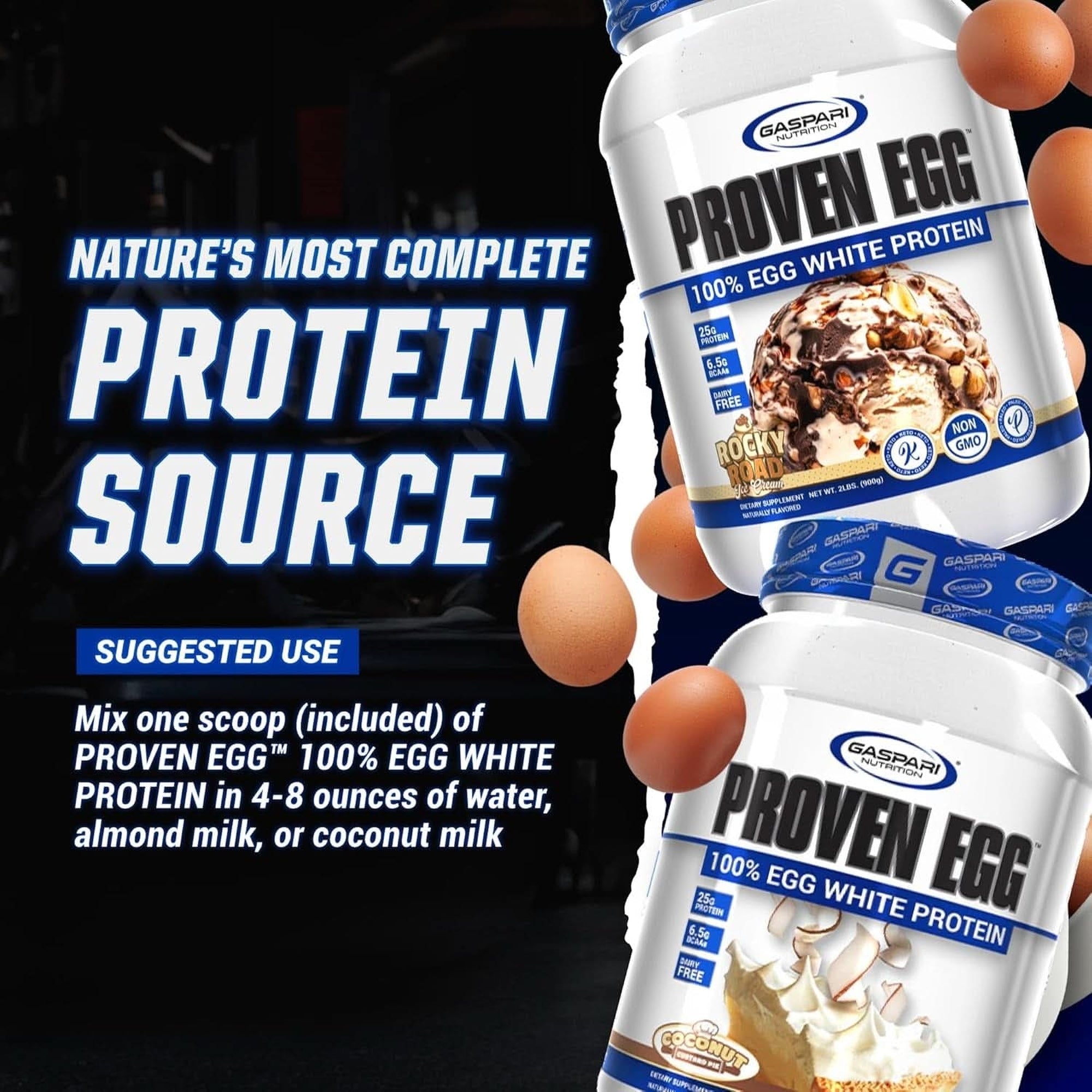 Gaspari Nutrition Proven Egg, 100% Egg White Protein, 25G Protein, Keto Friendly, Dairy Free, Lactose Free, Soy Free (2 Lbs, Chocolate)