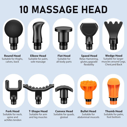 RAEMAO Massage Gun, Massage Gun Deep Tissue, Back Massage Gun for Athletes for Pain Relief Attaching 10 PCS Replacement Heads, Percussion Massager with 10 Speeds & LED Screen, Carbon