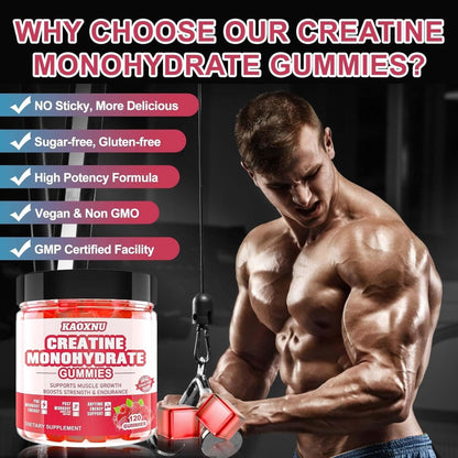 Creatine Monohydrate Gummies for Men & Women 120 CT - 5000Mg of Creatine Monohydrate per Serving - Sugar Free Chewable Creatine for Muscle Strength, Muscle Builder, Energy Boost (Raspberry Flavor)