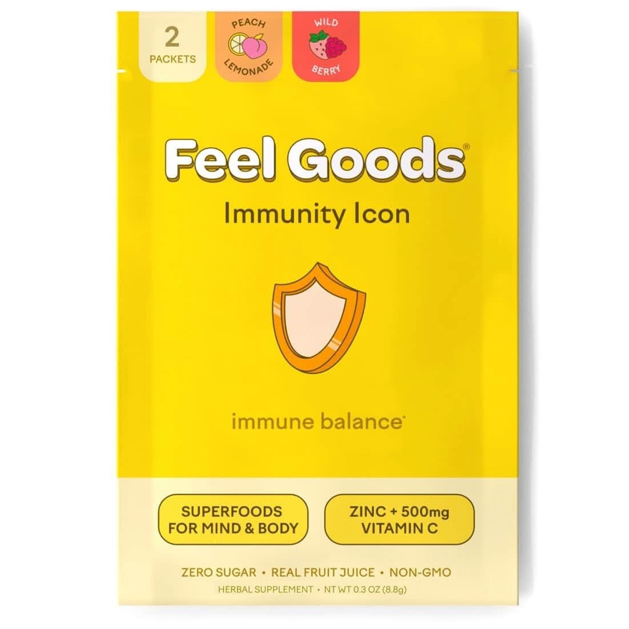 Feel Goods Immunity Icon, Zero Sugar, Vitamin C, A, B, D, E & Zinc, Organic Elderberry, Ashwagandha, Drink Mix Powder, Vegan, Non GMO, Caffeine & Gluten Free | Wild Berry, 30 Servings