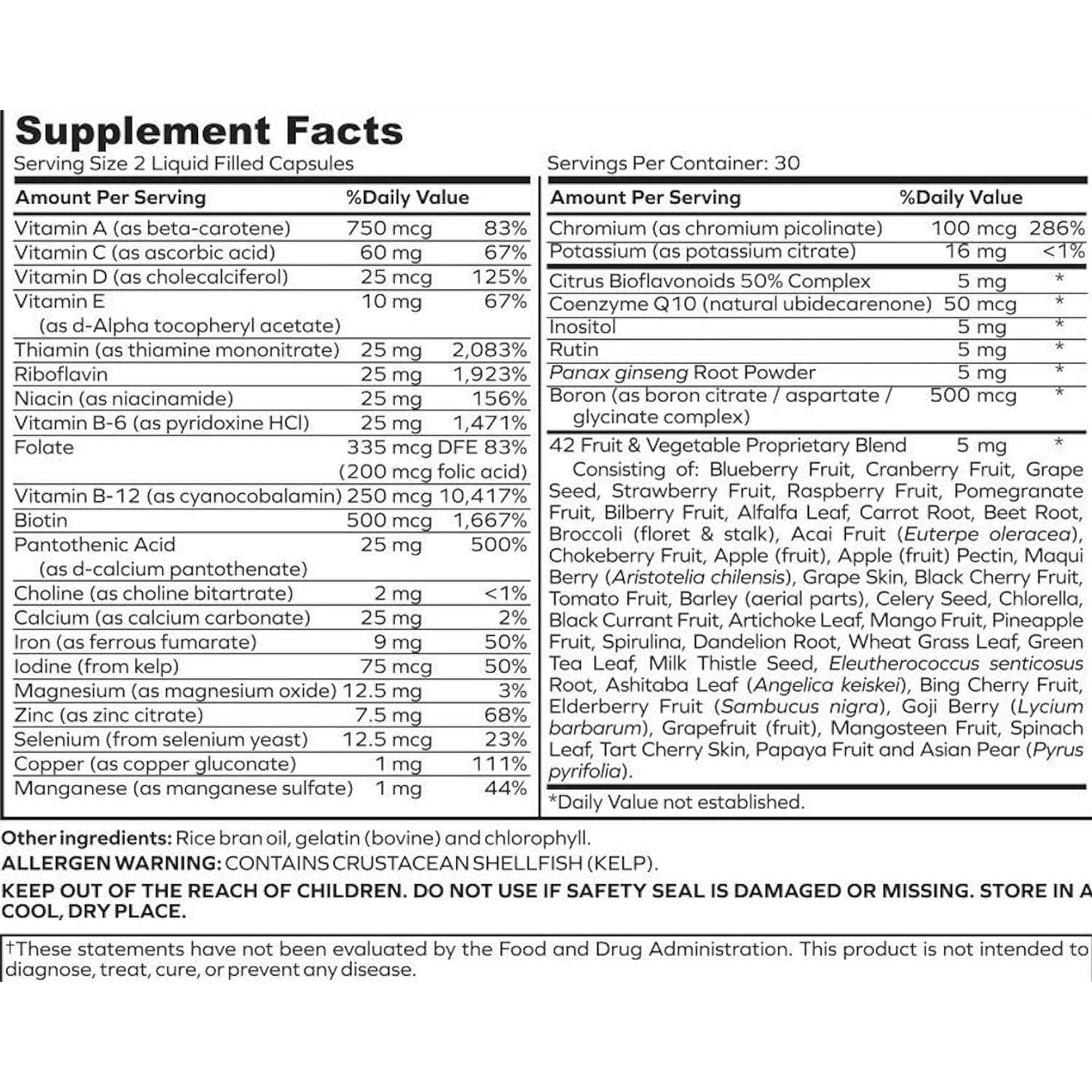 Ultimate Multivitamin Multimineral and Superfood with 42 Fruit and Vegetable Blend, 60 Count