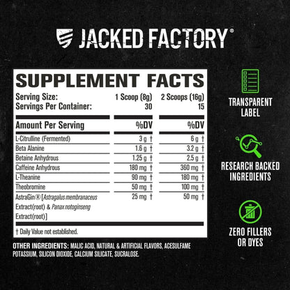 Jacked Factory NITROSURGE Pre Workout Supplement - Endless Energy, Instant Strength Gains, Clear Focus, Intense Pumps - NO Booster & Powerful Preworkout Energy Powder - 30 Servings, Arctic White