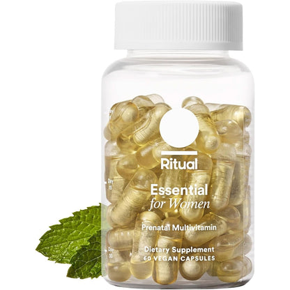 Ritual Essential for Women Prenatal Multivitamin: Folate & Choline for Neural Tube Support, Omega-3 DHA for Fetal Brain Development, Iron, Calcium-Helper D3 & K2, Non-Gmo, Vegan, Citrus, 30 Days