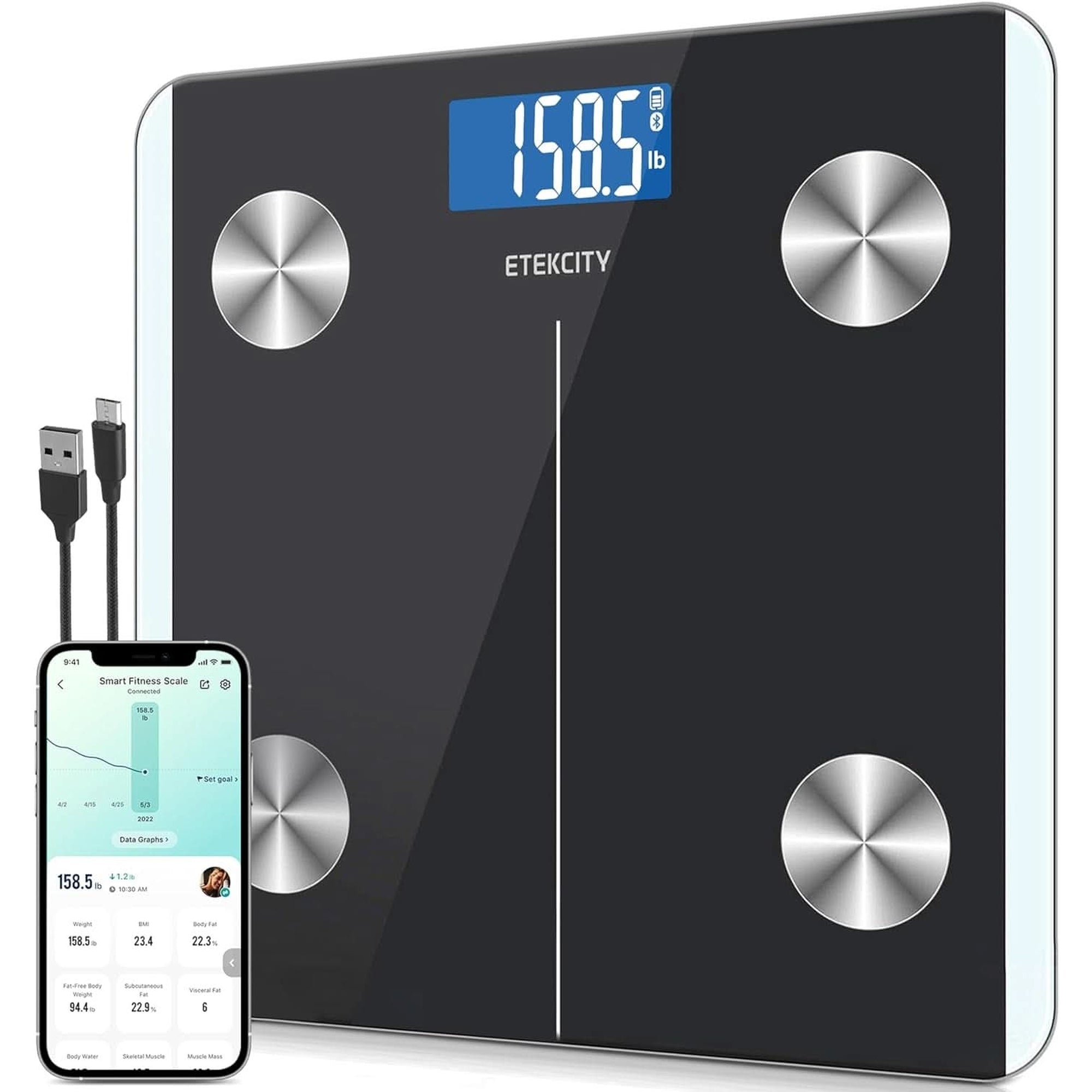 Etekcity Smart Scale for Body Weight FSA HSA Store Eligible, Bathroom Digital Weighing Scale with BMI, Body Fat, Muscle Mass, Accurate Bluetooth Home User Health Equipment Sync Apps