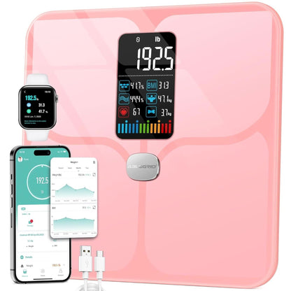 ABLEGRID Body Fat Scale,Digital Smart Bathroom Scale for Body Weight, Large LCD Display Screen, 16 Body Composition Metrics BMI, Water Weigh, Heart Rate, Baby Mode, 400Lb, Rechargeable