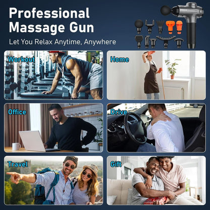 RAEMAO Massage Gun, Massage Gun Deep Tissue, Back Massage Gun for Athletes for Pain Relief Attaching 10 PCS Replacement Heads, Percussion Massager with 10 Speeds & LED Screen, Carbon