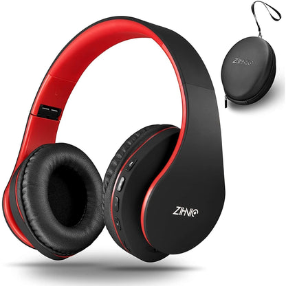 ZIHNIC Bluetooth Headphones Over-Ear, Foldable Wireless and Wired Stereo Headset Micro SD/TF, FM for Cell Phone,Pc,Soft Earmuffs &Light Weight for Prolonged Wearing Black