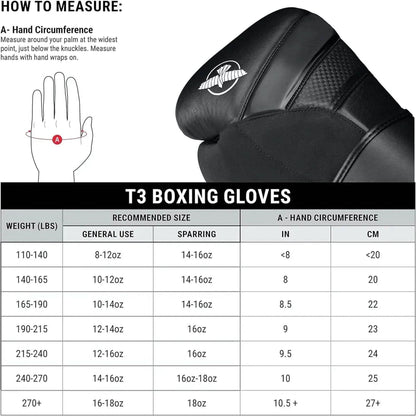 Hayabusa T3 Boxing Gloves for Men and Women Wrist and Knuckle Protection, Dual-X Hook and Loop Closure, Splinted Wrist Support, 5 Layer Foam Knuckle Padding