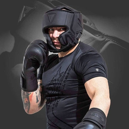 RDX Boxing Headgear Sparring Grappling, Maya Hide Leather, Head Gear for MMA Muay Thai Kickboxing Training, Multi Layered Padding, Taekwondo Martial Arts BJJ Wrestling Karate, Black