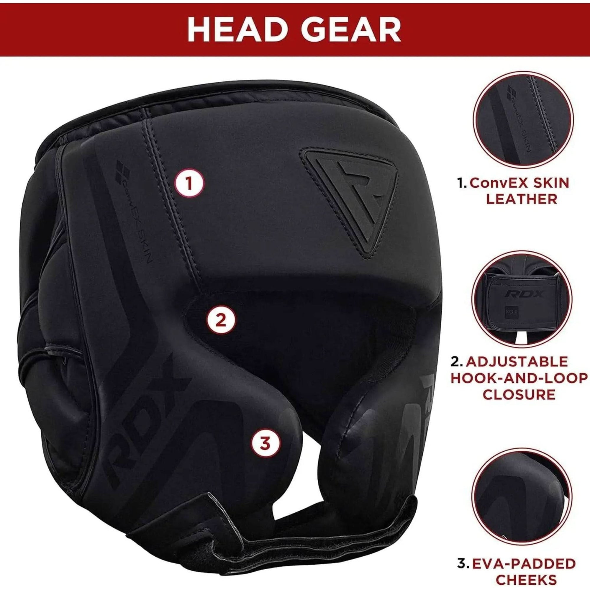 RDX Boxing Headgear Sparring Grappling, Maya Hide Leather, Head Gear for MMA Muay Thai Kickboxing Training, Multi Layered Padding, Taekwondo Martial Arts BJJ Wrestling Karate, Black